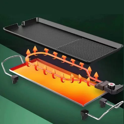 Vista 7 de Parrilla eléctrica, barbacoa familiar para interiores, sartén antiadherente con revestimiento sin humo, control de 5 niveles con ajuste