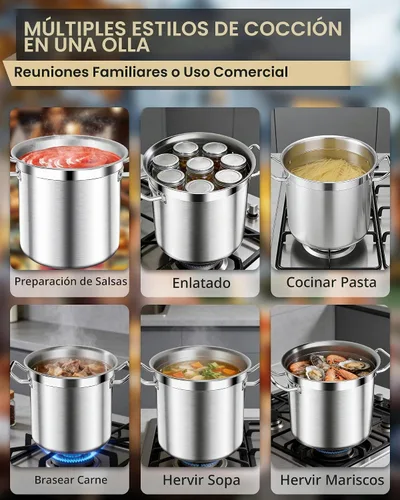Vista 8 de STOCKPOT Olla de acero inoxidable de 20 cuartos de galón con tapa de vidrio templado, base de 3 capas, 8.8 libras, acabado pulido, adecuada