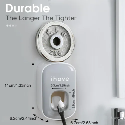Vista 4 de iHave - Dispensador de pasta de dientes para montaje en pared para baño, exprimidor automático de pasta de dientes (gris)