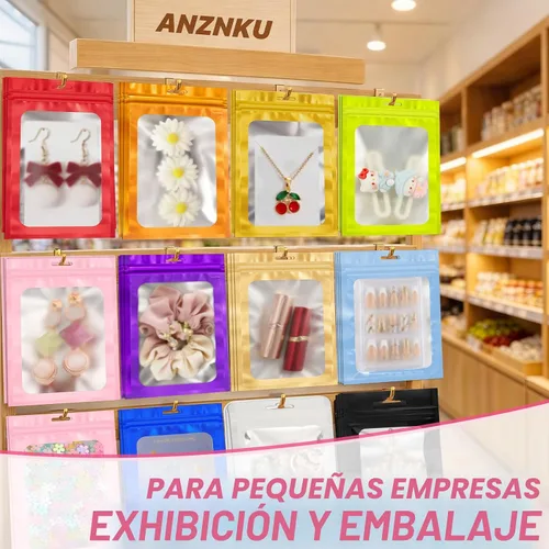 Vista 4 de ANZNKU 100 bolsas de Mylar rosa, resellables, a prueba de olores, bolsa