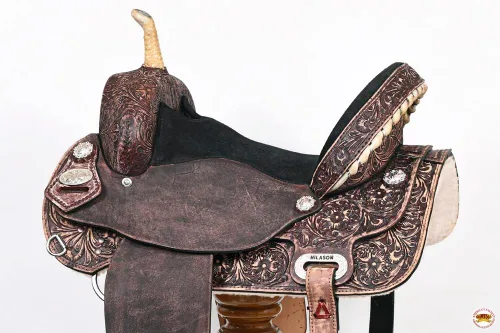 Vista 4 de HILASON Flex Tree Western Horse Sillín American Leather Trail Barrel American Saddle Horse Sillín de cuero Sillín occidental Sillín