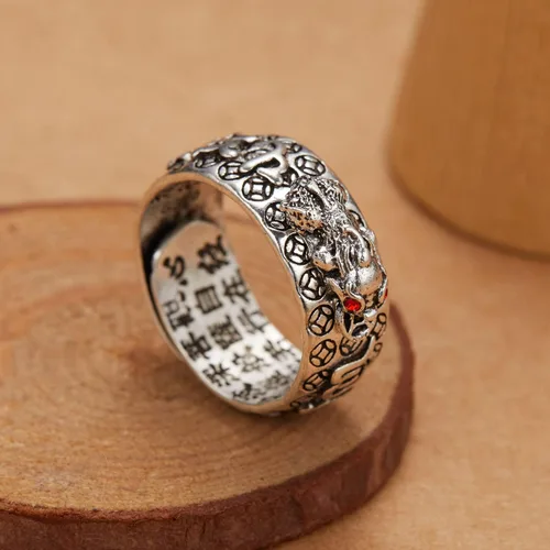 Vista 6 de Anillo Feng Shui Pixiu Mantra para - Anillo Ajustable Pixiu Mantra De La Suerte, Plata