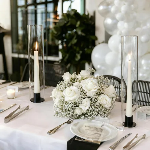 Vista 5 de Vixdonos Portavelas de cristal con soporte de vela de metal, juego de 6 portavelas cónicos modernos de 11.8 pulgadas de alto para bodas, fiestas