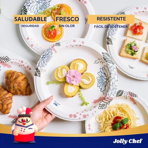 Vista 6 de JOLLY CHEF Platos de papel desechables resistentes con estampado de flores, a prueba de remojo, cortes, resistentes para uso diario