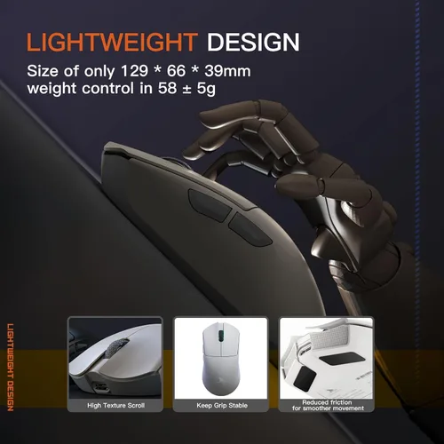 Vista 3 de Darmoshark Mouse inalámbrico para juegos M3, Tri-Mode 2.4GUSB-CBluetooth hasta 26000DPI, sensor óptico PAW3395 ligero, 2.05 oz, 5 botones
