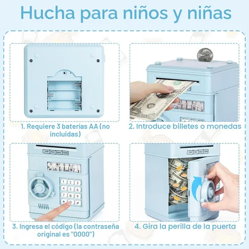 Vista 4 de Refasy Alcancía para dinero en efectivo, cajero automático, banco electrónico de monedas para niños de 3 a 12 años, caja de ahorro de dinero, mini