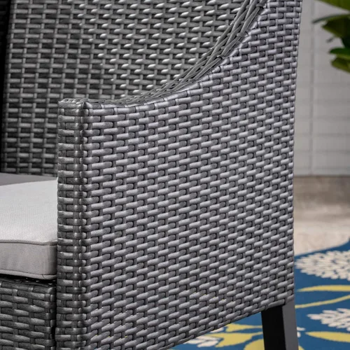 Vista 8 de Christopher Knight Home Shipp Outdoor - Juego de comedor de 5 piezas de madera y mimbre, acabado gris/plateado