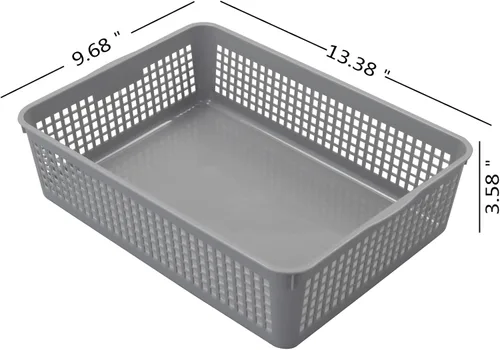 Vista 3 de Bandejas de plástico poco profundas, cesta de almacenamiento de papel de oficina, juego de 6