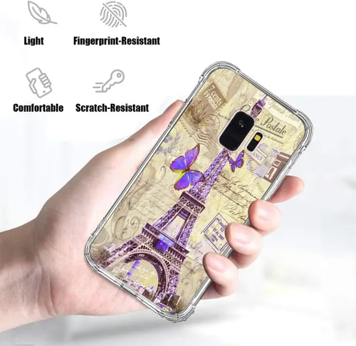 Vista 2 de Bcov Funda para Galaxy S9, París Torre Eiffel Postal Protección contra Caídas a prueba de golpes Funda TPU de cuerpo completo protectora resistente