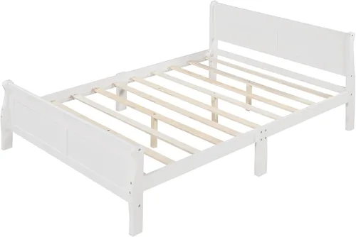 Vista 6 de Harper & Bright Designs Base de cama de madera tamaño Queen con cabecero y estribo, cama de plataforma tamaño Queen con soporte de listones