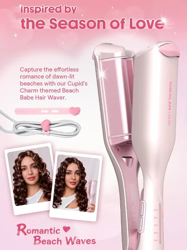 Vista 3 de SHEGLAM Ondulador de cabello ondulado de playa (rosa, 0.75 pulgadas)