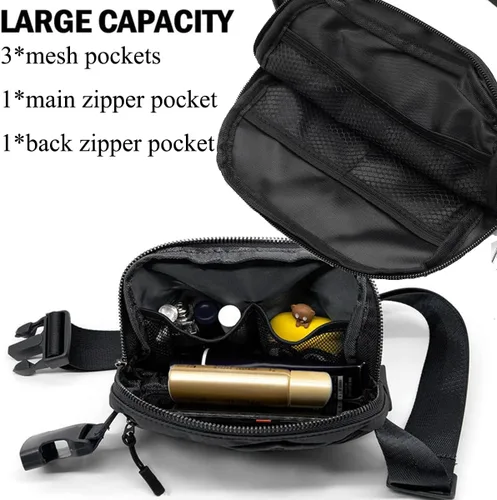 Vista 4 de Bolsa de Cintura Mini Negra Riñonera para Mujeres y Hombres, Riñonera Pequeña de Moda, Bolsa Cruzada para Cintura para Correr, Senderismo, Jogging