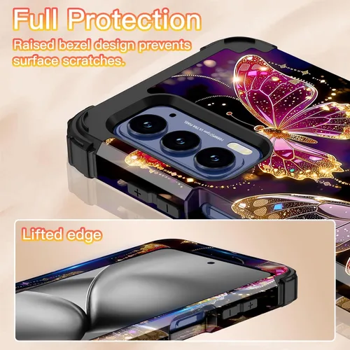 Vista 4 de LONTECT Funda para Moto Edge 2021, Moto Edge 5G UW, funda floral a prueba de golpes, 3 en 1, híbrida resistente, resistente, funda protectora