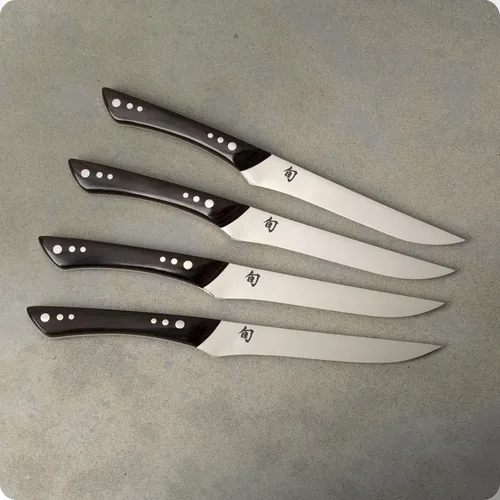 Vista 3 de Shun Shima - Juego de cuchillos para carne de 4 piezas, cuchillos de carne Shima de 5 pulgadas, juego de cuchillos japoneses hechos a mano