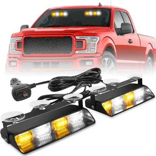 Vista 12 de HLauto 2002L Luces estroboscópicas de emergencia para salpicadero: luces de seguridad ámbar, luces de advertencia intermitentes para parabrisas