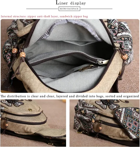 Vista 5 de HUANGGUOSHU Mochila para mujer Bolso pequeño convertible estilo bohemio con diseño tejido y hongo, para mujer hippie, Flor de cuatro hojas
