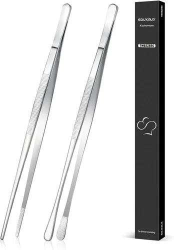 Vista 8 de 2 piezas de pinzas de cocina de 25 cm con puntas dentadas de precisión, pinzas de chef profesionales de acero inoxidable, herramientas de cocina