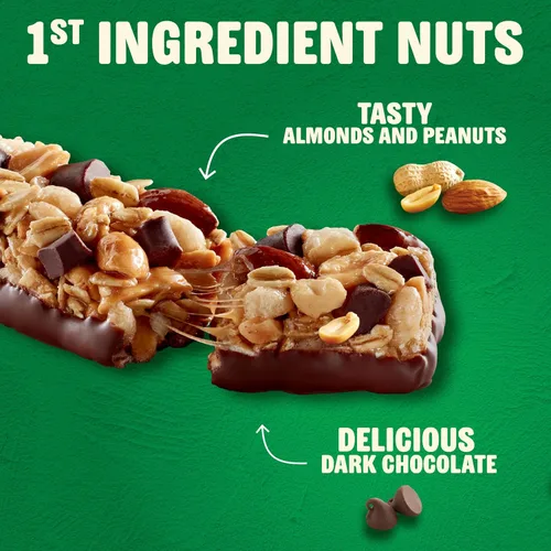 Vista 5 de Nature Valley Barras de granola de nueces dulces y saladas, chocolate oscuro cacahuate almendra, 6 barras, 7.2 oz