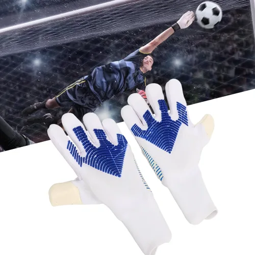 Vista 4 de Guantes de portero de fútbol con fuerte agarre en la palma, protección adicional para los dedos, material de látex antideslizante y nailon, diseño
