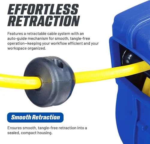 Vista 7 de Carrete de extensión Goodyear resistente, 40 pies, 12AWG/3C SJTOW, triple con conector con luz LED