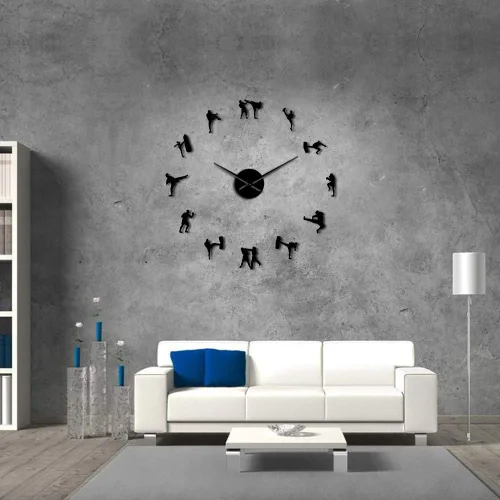 Vista 5 de The Geeky Days Arte marcial coreano Figuras de Taekwondo DIY Reloj de pared gigante Kickboxing Karate Guys Pegatinas de pared Decorativo Reloj