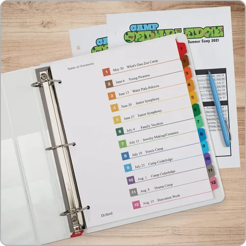 Vista 7 de Oxford OneStep 89403 - Separadores numéricos de 12 pestañas, tabla de contenido personalizable, funciona con carpeta de 3 anillas, plástico
