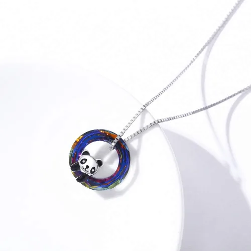 Vista 3 de Collar con colgante de panda de plata de ley 925 con dije de cristal, regalos de cumpleaños para mujeres e hijas