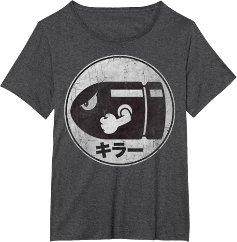 Vista 25 de Super Mario Camiseta con logotipo de Bullet Bill Distressed en Kanji