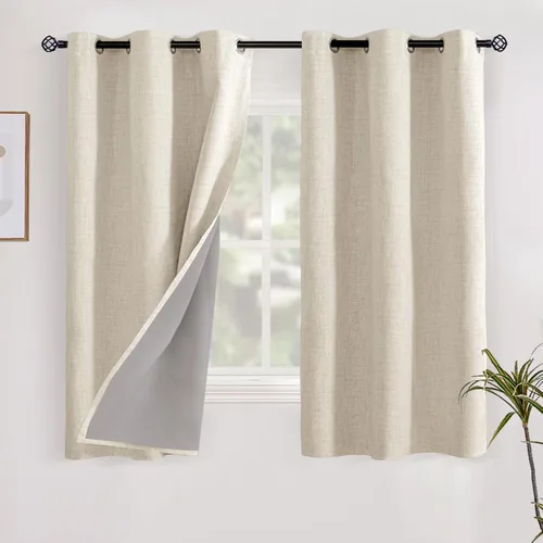 Vista 26 de YoungsTex - Cortinas opacas de lino para dormitorio, oscurecimiento de la habitación, cortinas con textura de lino, paneles con aislamiento térmico