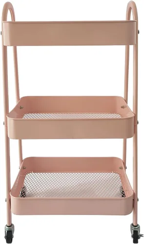 Vista 8 de Carrito de artesanía con ruedas de 3 niveles, madera de color claro, resistente, impermeable, con ruedas, para cocina, baño, lavandería