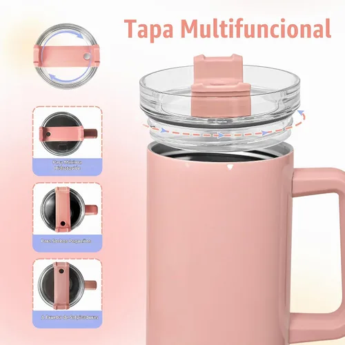 Vista 5 de AGH Vaso de sublimación de 40 onzas con asa y pajita, paquete de 4 vasos aislados de acero inoxidable, botellas de agua, vasos de viaje