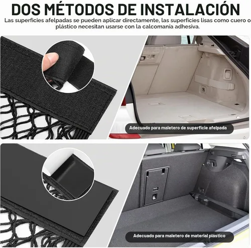 Vista 4 de TOBWOLF Red de carga para automóvil, organizador de almacenamiento de malla Pegatinas adhesivas de gancho y bucle