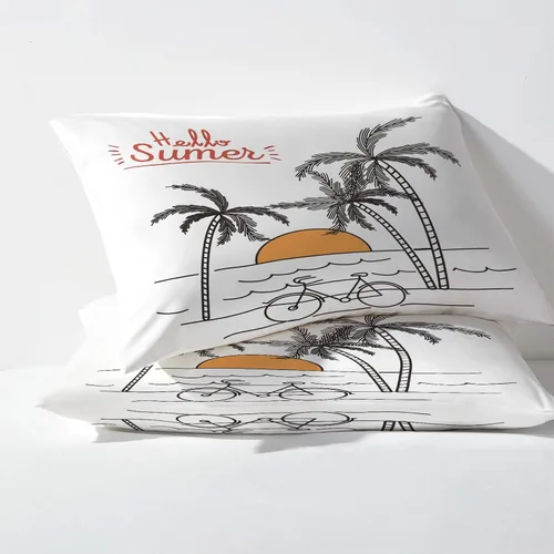 Vista 3 de Juego de sábanas de 3 piezas con estampado de palmeras oceánicas y fundas de almohada, tamaño individual, sábana bajera ajustable de microfibra