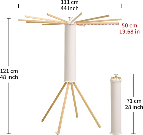 Vista 2 de LEQ Tendedero plegable para ropa interior con 4 pies de soporte, tendedero de ropa para apartamento con 12 brazos de secado de madera