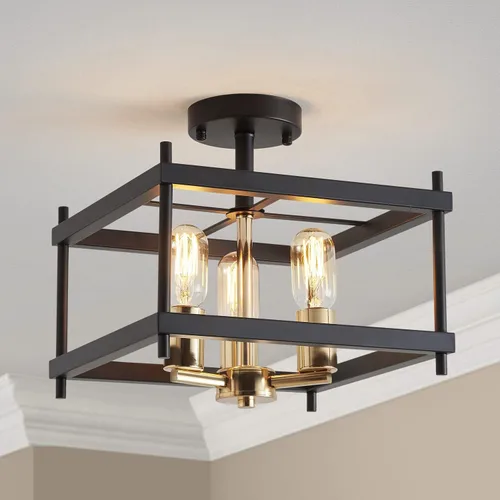 Vista 18 de AGV LIGHTING CL035S Lámpara de Techo Moderna de Montaje al Ras, Lámpara de Techo Cuadrada, Base E12 3 Luces, L12 x W12 x H7, Acabado Negro Mate