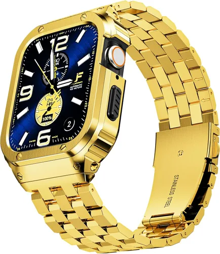 Vista 13 de SUPLINK Estuche de acero inoxidable y correa compatible con Apple Watch de 41 mm, 40 mm, 38 mm, protector de goma resistente para iWatch Apple Watch