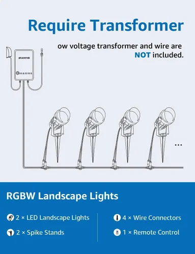 Vista 6 de SUNVIE Luces de paisaje RGB de bajo voltaje de 12 W que cambian de color, control remoto, impermeable, iluminación LED de paisaje para patio