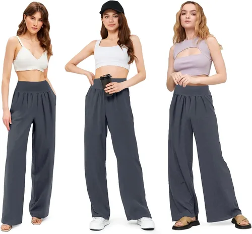 Vista 3 de Pantalones de pierna ancha para mujer, pantalones de yoga sueltos, cómodos, pijama, casual, holgados, palazzo, con bolsillos