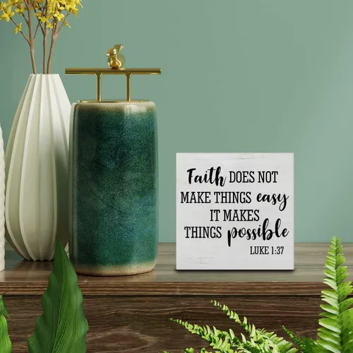 Vista 3 de Decoración de caja de madera con texto en inglés "Faith Wood", letrero de bloque de versículo bíblico, rústico, hogar, dormitorio, sala de estar