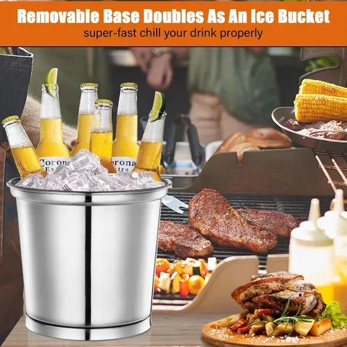 Vista 5 de Dispensador de bebidas de 2 galones con soporte, dispensadores de bebidas para fiestas, dispensadores de jugo de acero inoxidable con tubo de hielo