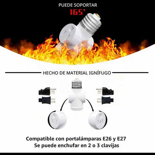 Vista 2 de Adaptador de Enchufe de Luz, Convierta Enchufe de Luz E26 a Adaptador de Enchufe de 3 Puntas y Enchufe de Bombilla, 1 Paquete (Blanco)