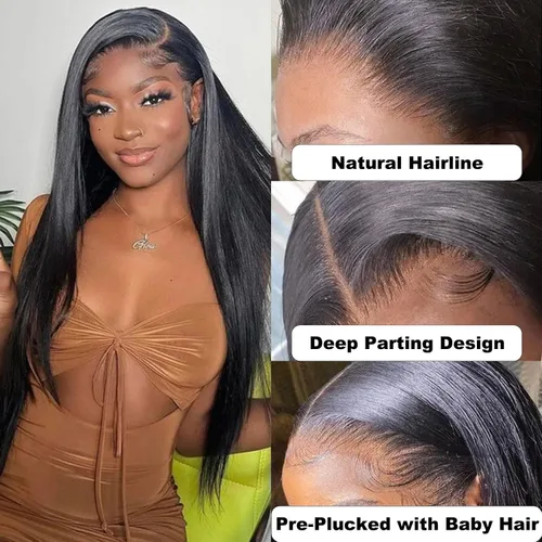 Vista 3 de Cierre de encaje de cabello humano lacio 4x4, parte libre HD, encaje suizo 100% sin procesar, cabello virgen brasileño 150% de densidad, color negro