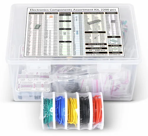 Vista 3 de Kit surtido de componentes, bolsa de agarre, IC, Opamp,Resistencias, Condensadores de poliéster, LED, PCB, diodos, transistores, 2200 piezas