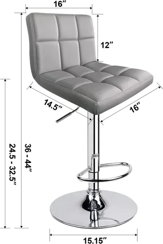 Vista 3 de Taburetes de bar de leopardo, moderno taburete giratorio ajustable de piel sintética con respaldo, juego de 2 (gris claro) Moderno, giratorio