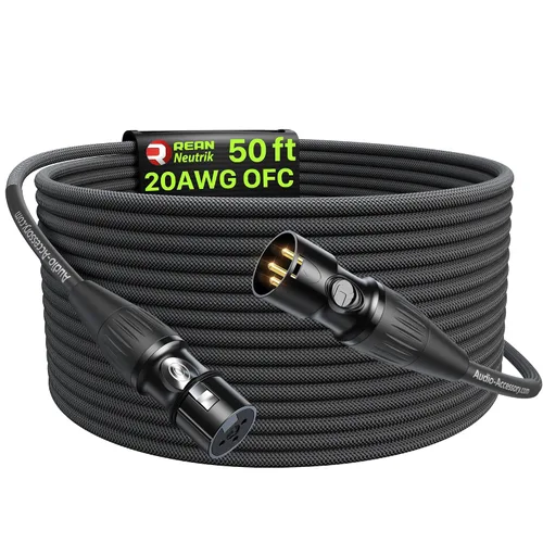 Vista 20 de AA AUDIO ACCESSORY Serie Oro Cables XLR Star Quad de 1.5 pies, Conectores Neutrik, Cable de micrófono 19AWG, Cable de micrófono trenzado en nylon