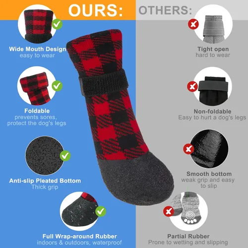 Vista 7 de BEAUTYZOO Calcetines impermeables para perros para evitar que lamen las patas, calcetines navideños para perros para suelos de madera dura
