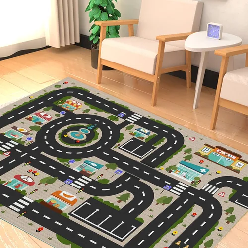 Vista 4 de Alfombra ABC Analógica para Niños Sala de Juegos Alfombra de Juego de Autos Alfombra de Carretera de Vida Urbana para Autos Divertido Mapa de Ciudad