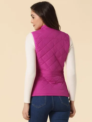 Vista 4 de Allegra K - Chaleco acolchado y ligero, de cuello alto, con cremallera, para mujer