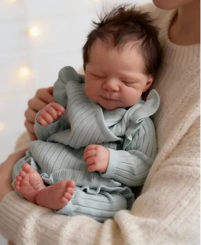 Vista 3 de Zero Pam Muñecas Bebé Reborn Realistas Niño 18 Pulgadas Niña Recién Nacida Realista Ojos Cerrados, Muñeca de Bebé Recién Nacido con Cuerpo de Tela