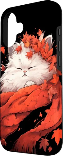 Vista 2 de Persian Cat Kitten Autumn Fall Leaves Thanksgiving Case for iPhone 16